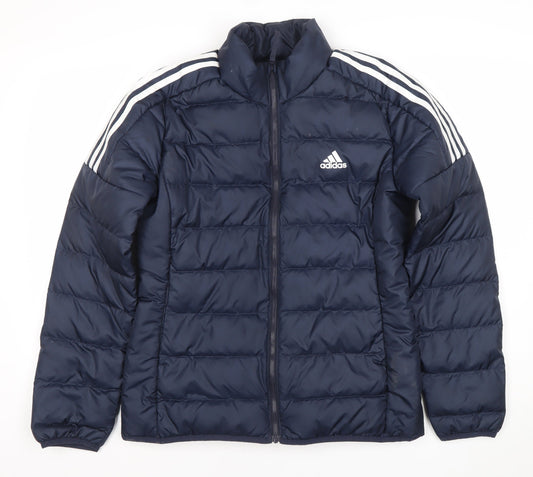 Adidas Women Blue Puffer Jacket M Full Zip Quilted Winter Coat