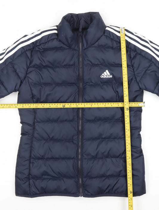 Adidas Women Blue Puffer Jacket M Full Zip Quilted Winter Coat