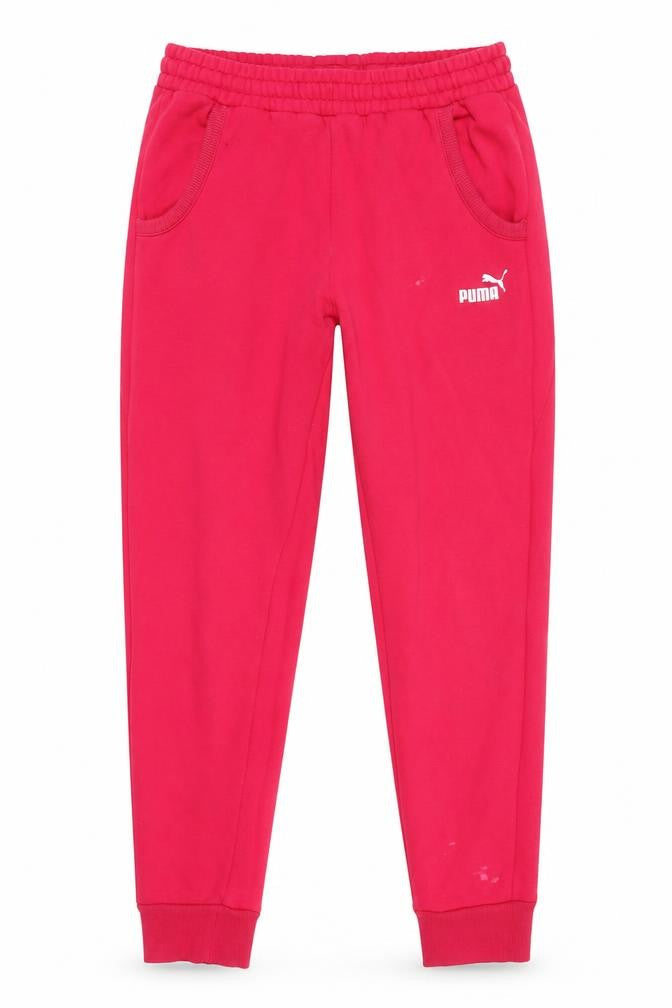 Front view of Puma women’s pink jogger sweatpants, size UK 8, cotton blend fleece