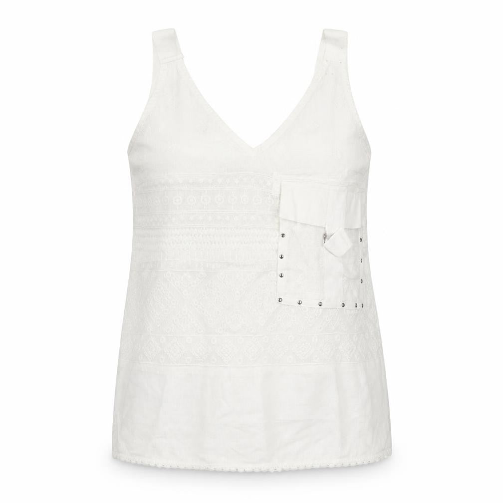 Next Women White Cotton Nylon Tank Top Size 10 V-Neck Summer Camisole
