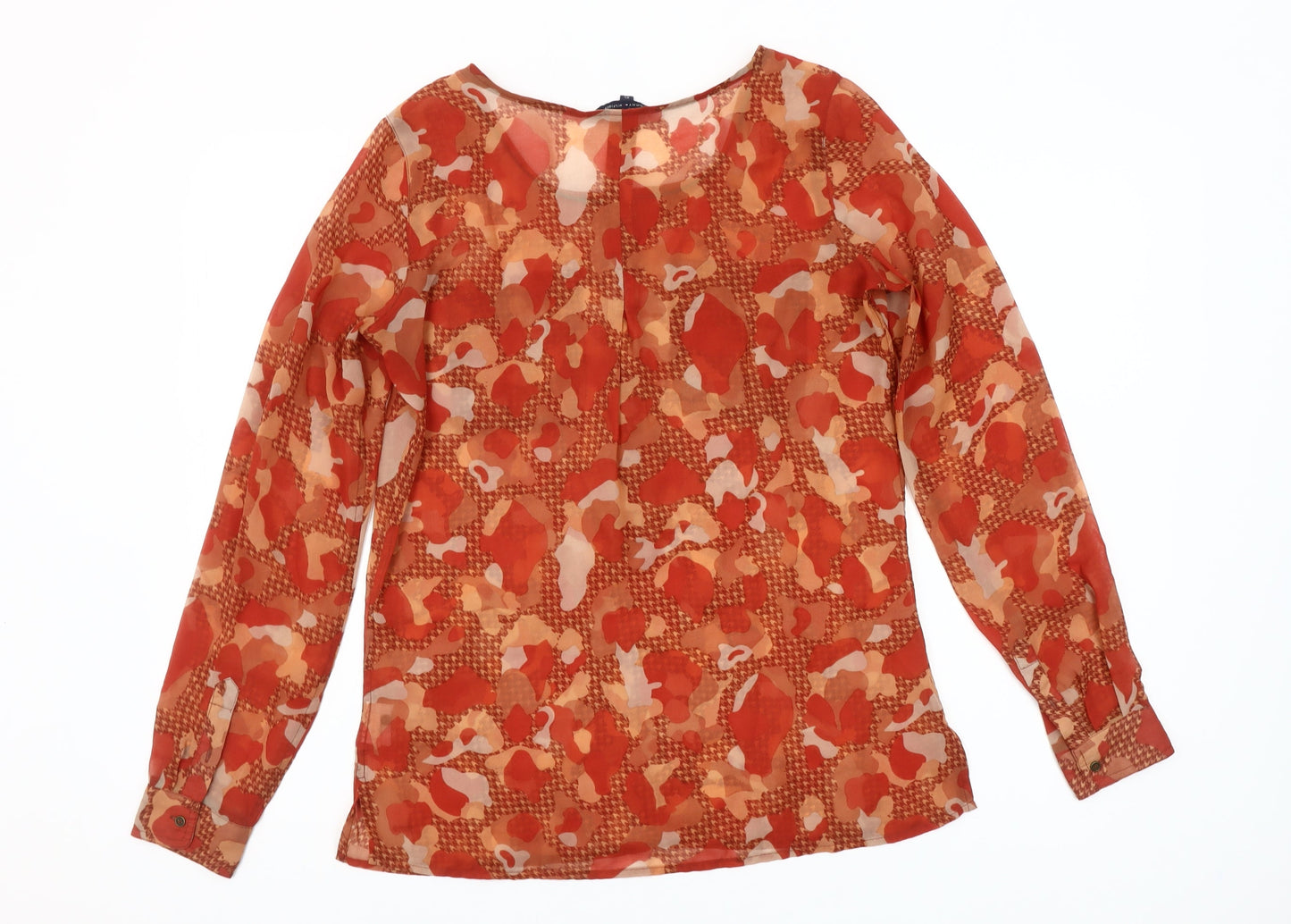 Tommy Hilfiger Women's Orange Geometric Chiffon Tunic Blouse XS