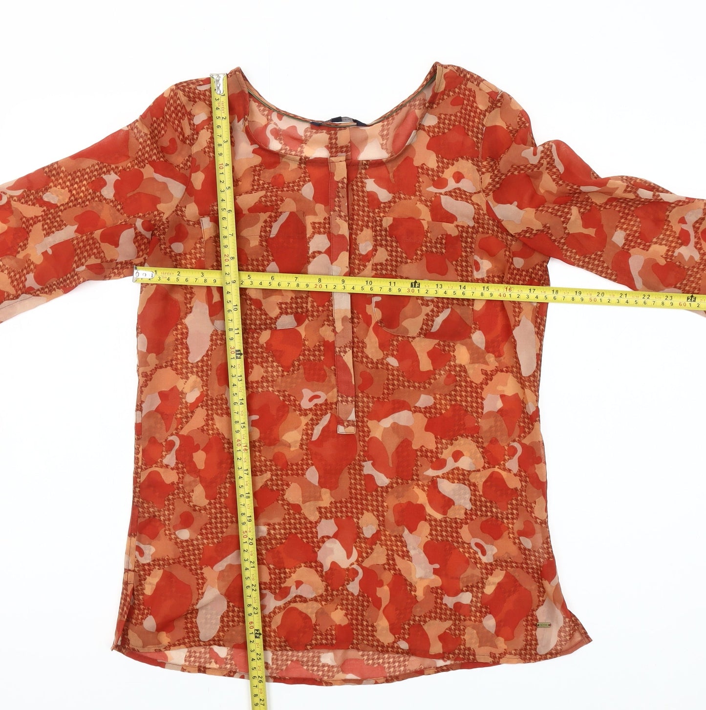 Tommy Hilfiger Women's Orange Geometric Chiffon Tunic Blouse XS