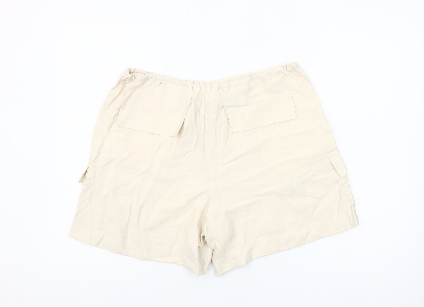 H&M Women’s Beige Cargo Shorts Size M Viscose Blend Drawstring Stretch