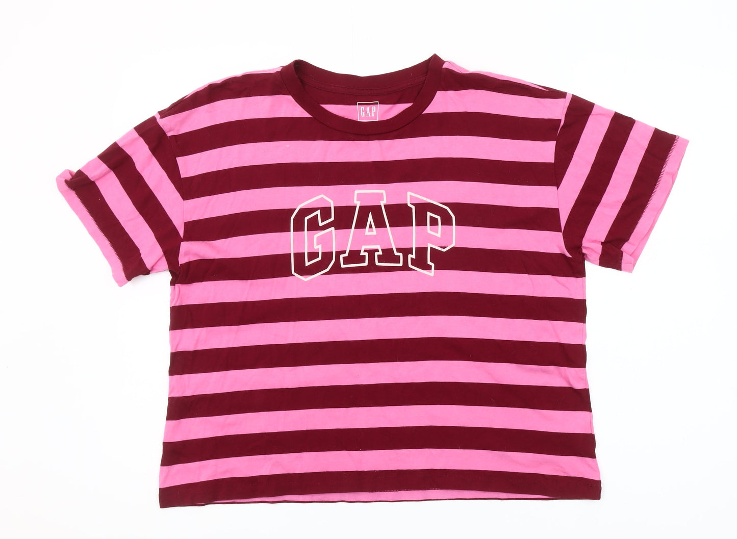 GAP Women’s Pink & Burgundy Striped Cotton T-Shirt Size M