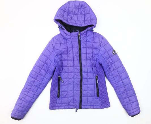 Superdry Women's Purple Quilted Hooded Puffer Jacket Size S