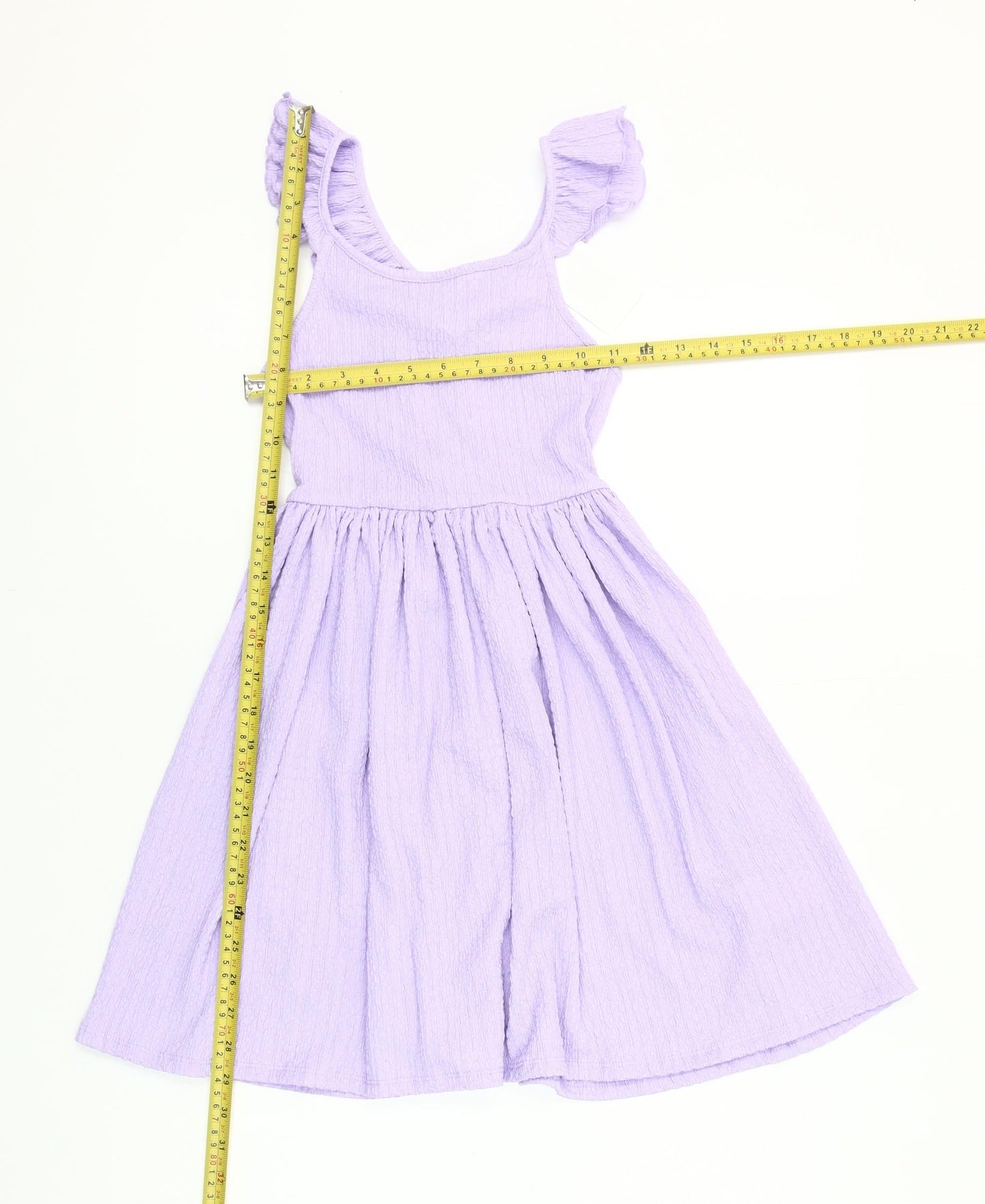 H&M Girls Purple Knee Length Skater Dress UK 6-8 Years Ruffle Sleeve