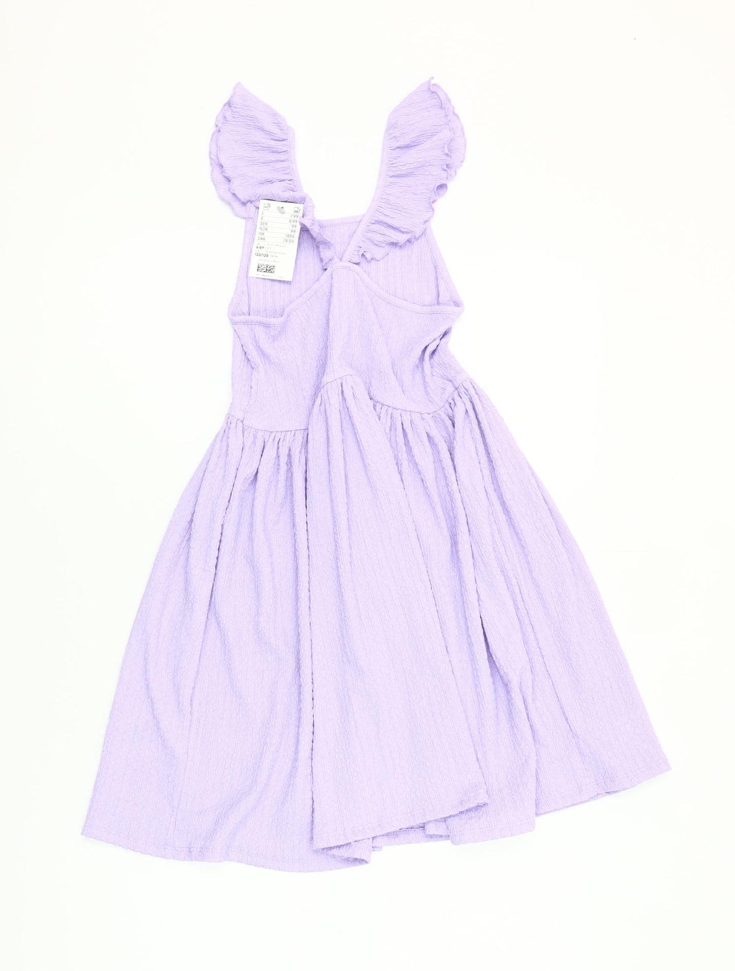 H&M Girls Purple Knee Length Skater Dress UK 6-8 Years Ruffle Sleeve