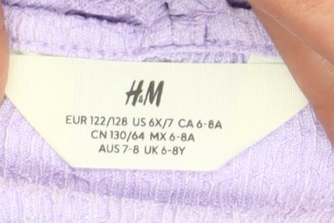 H&M Girls Purple Knee Length Skater Dress UK 6-8 Years Ruffle Sleeve