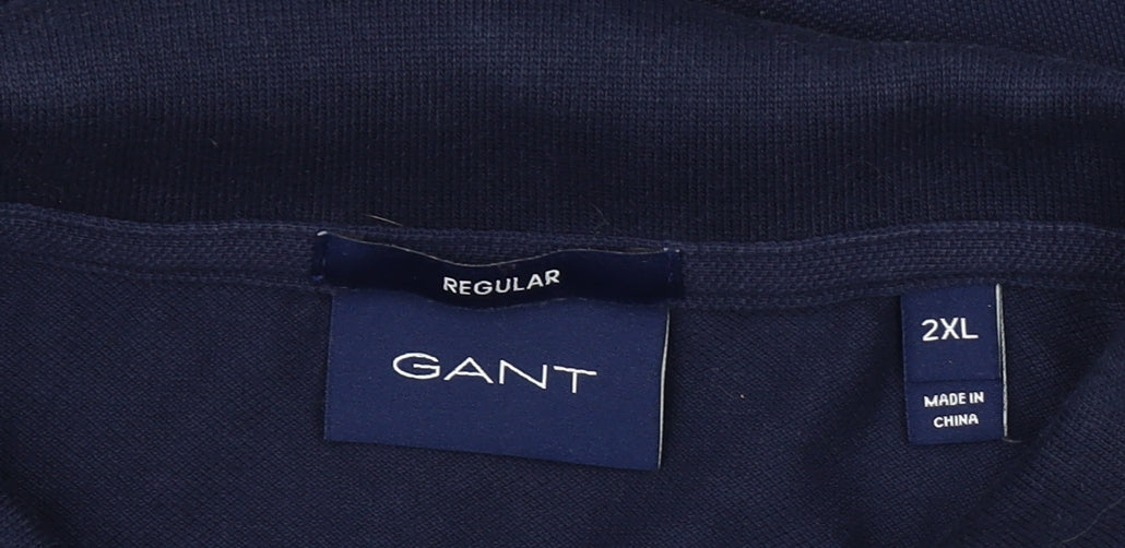 GANT Men's Blue 2XL Regular Fit Cotton Short Sleeve Polo Shirt