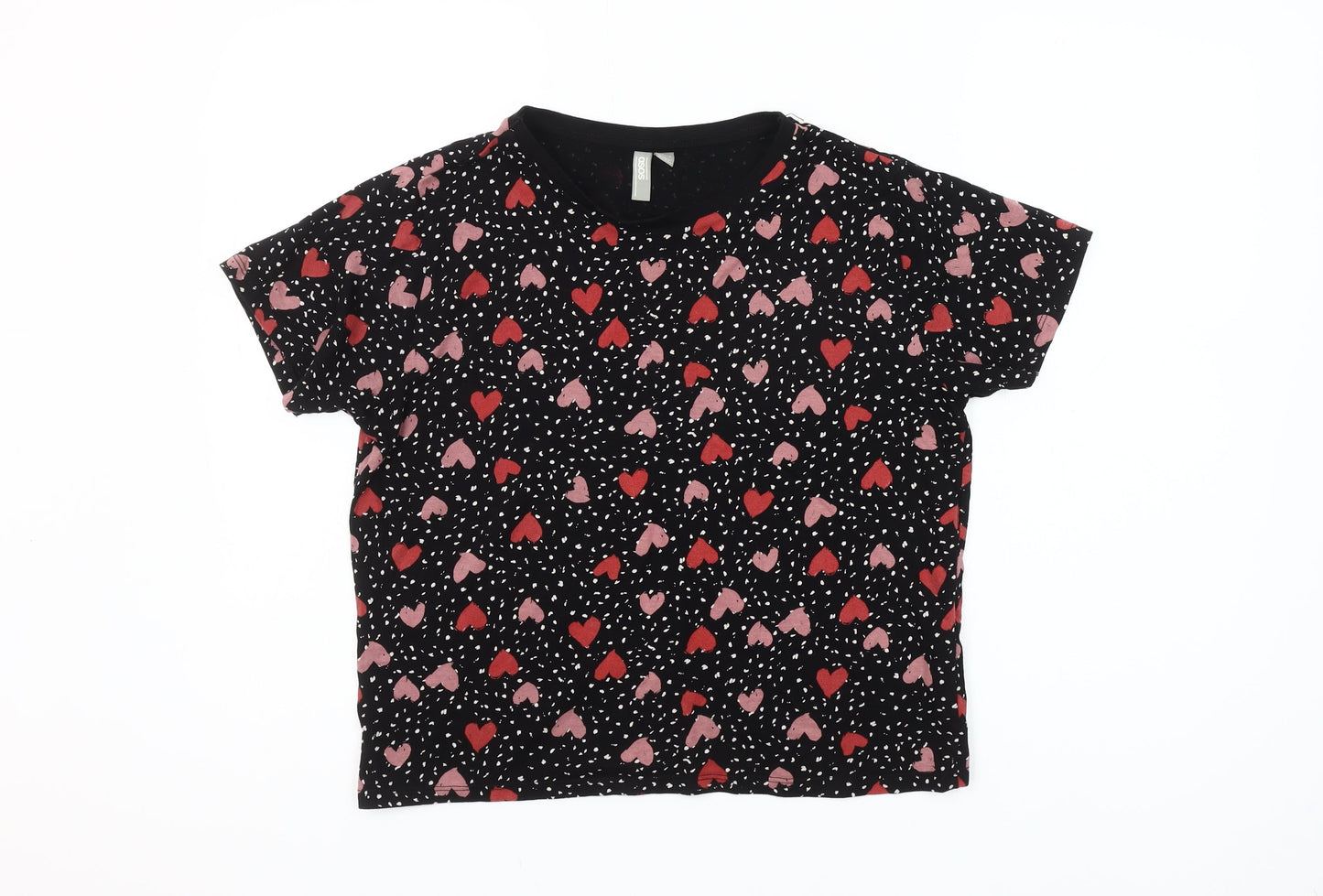 ASOS Women’s Black Heart Print Cotton Short Sleeve T-Shirt Size 10
