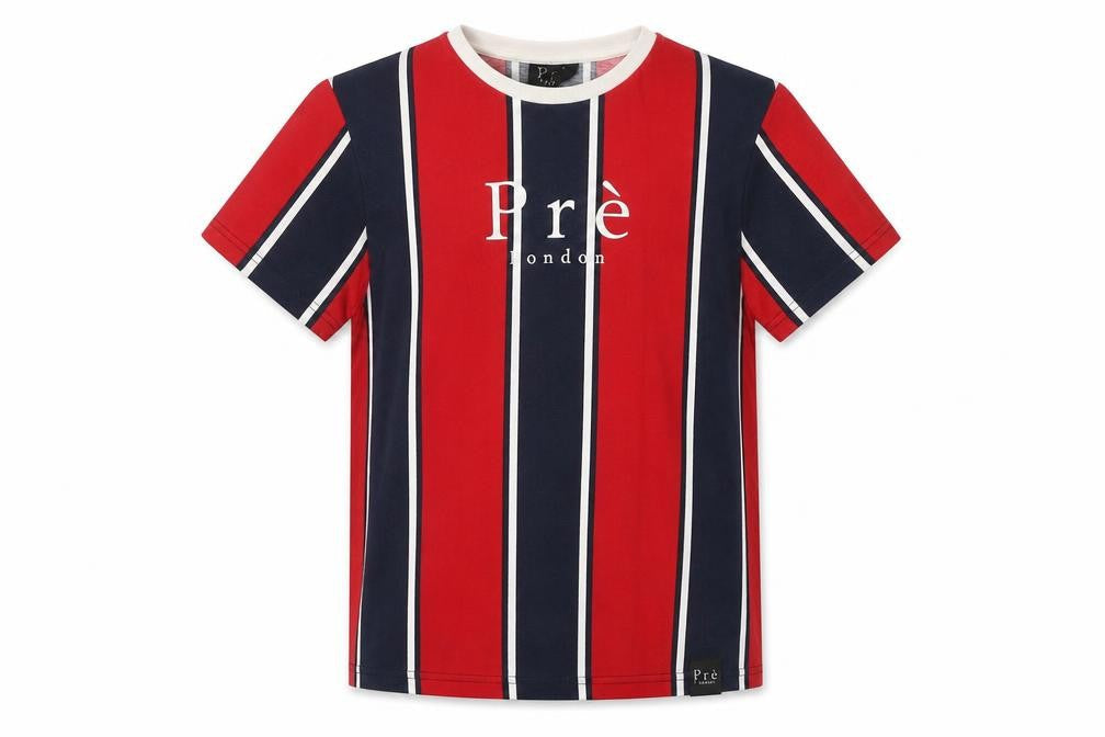 Pre London Men's Red & Navy Striped Cotton T-Shirt Size S
