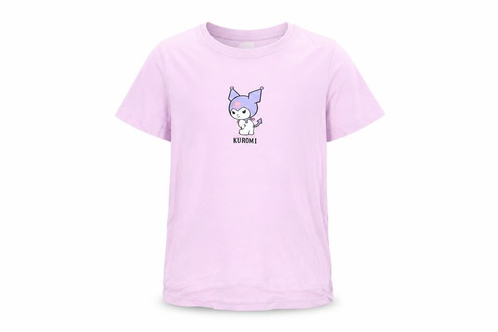 Front view of Primark girls’ kuromi pink graphic t-shirt 10-11 years cotton