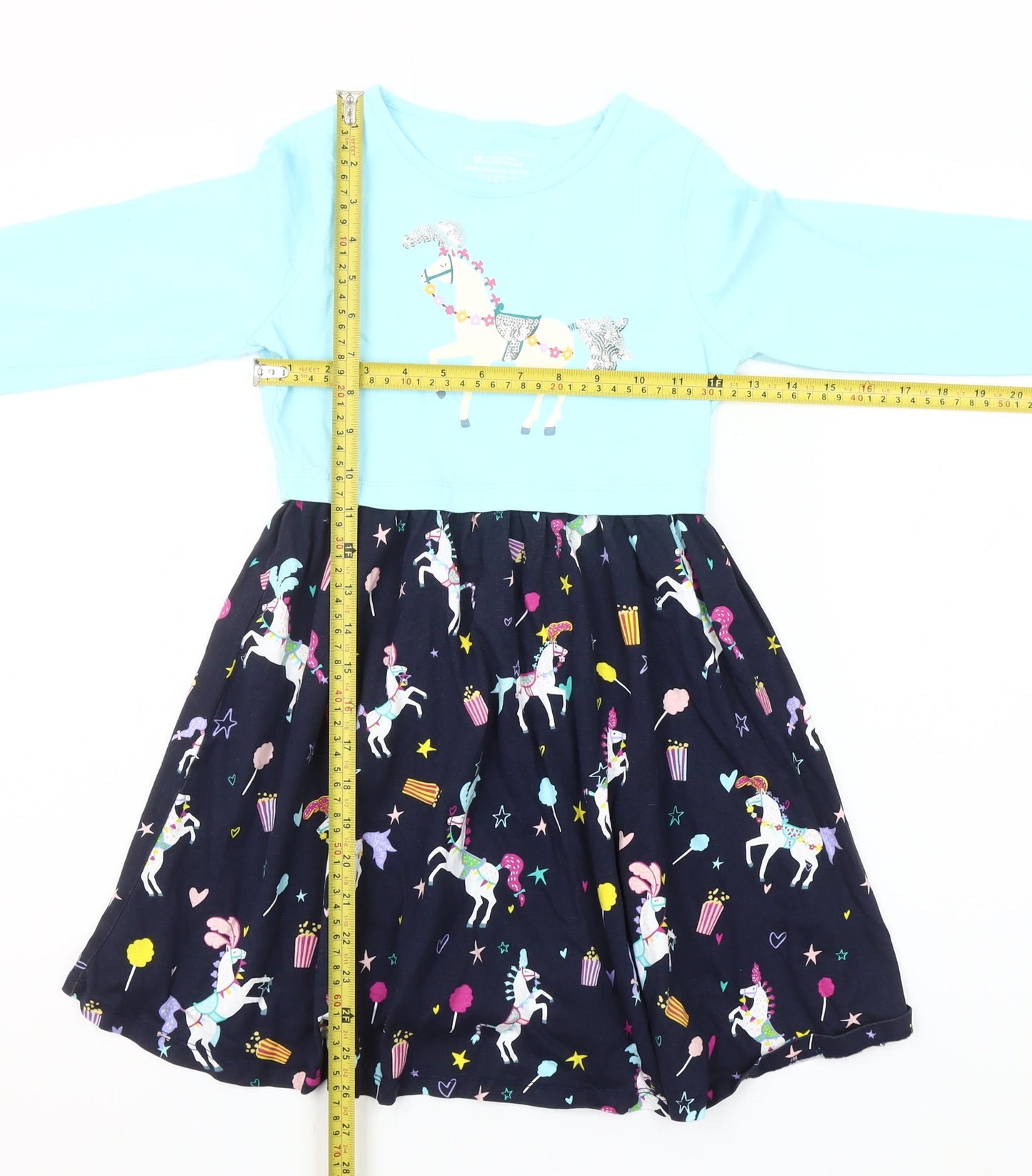 Mountain Warehouse Girls Blue Unicorn Skater Dress 7-8 Years Long Sleeve Cotton