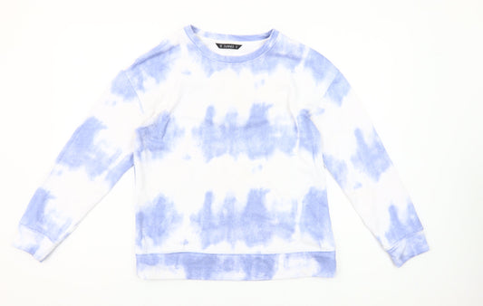 Dunnes Women Blue Tie-Dye Crew Neck Pullover Sweatshirt XS