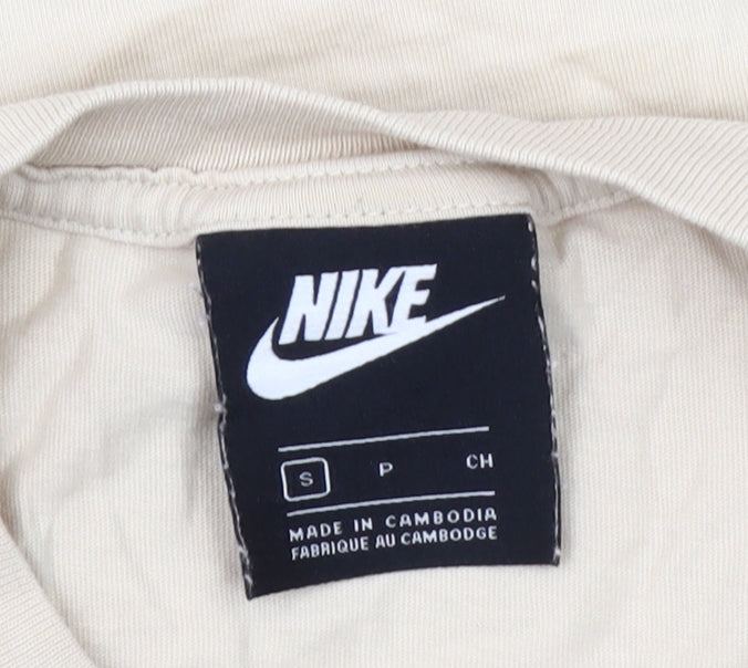 Nike Women Beige Small Basic Cotton Short Sleeve T-Shirt