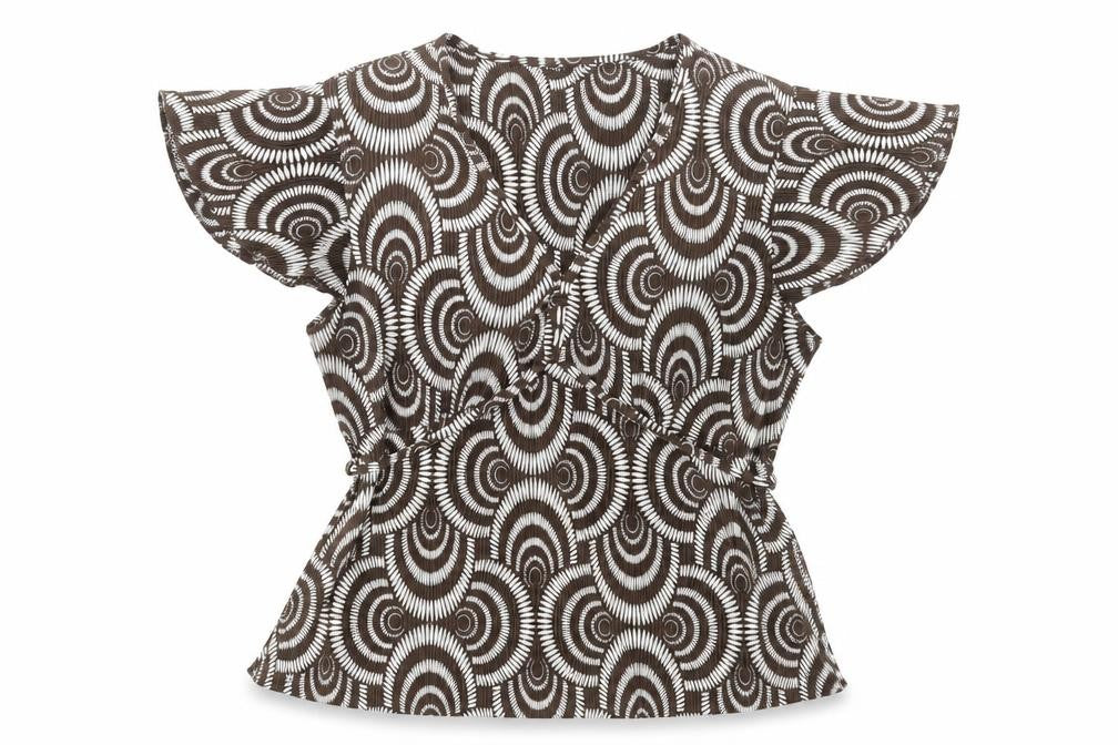 Next Womens Brown Geometric Wrap Blouse UK 14 Short Sleeve