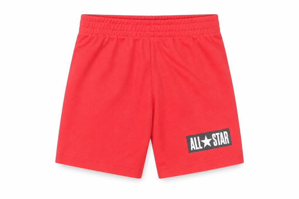 Front view of Converse boys’ red athletic mesh activewear shorts 3-4 years