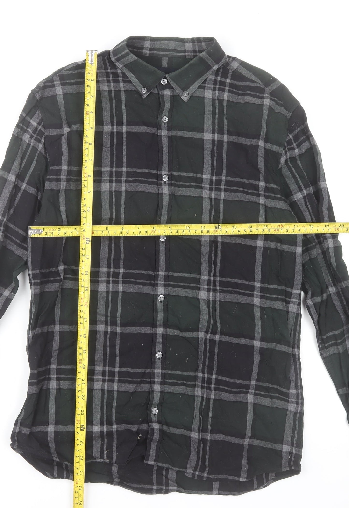 Jack & Jones Men's Green Checked Flannel Long Sleeve Shirt Size L 42 Button-Up