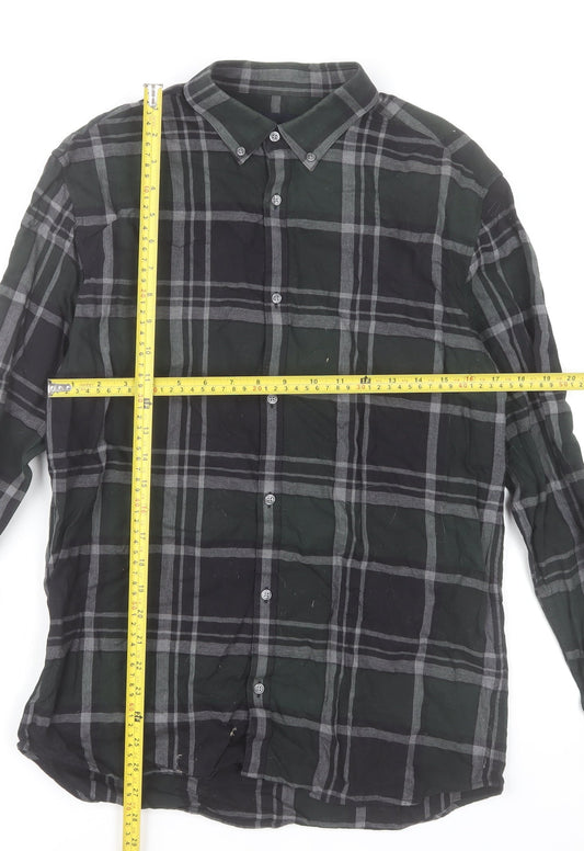 Jack & Jones Men's Green Checked Flannel Long Sleeve Shirt Size L 42 Button-Up