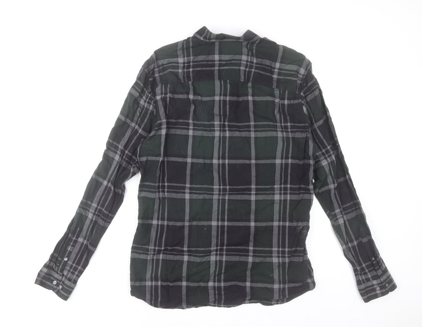 Jack & Jones Men's Green Checked Flannel Long Sleeve Shirt Size L 42 Button-Up