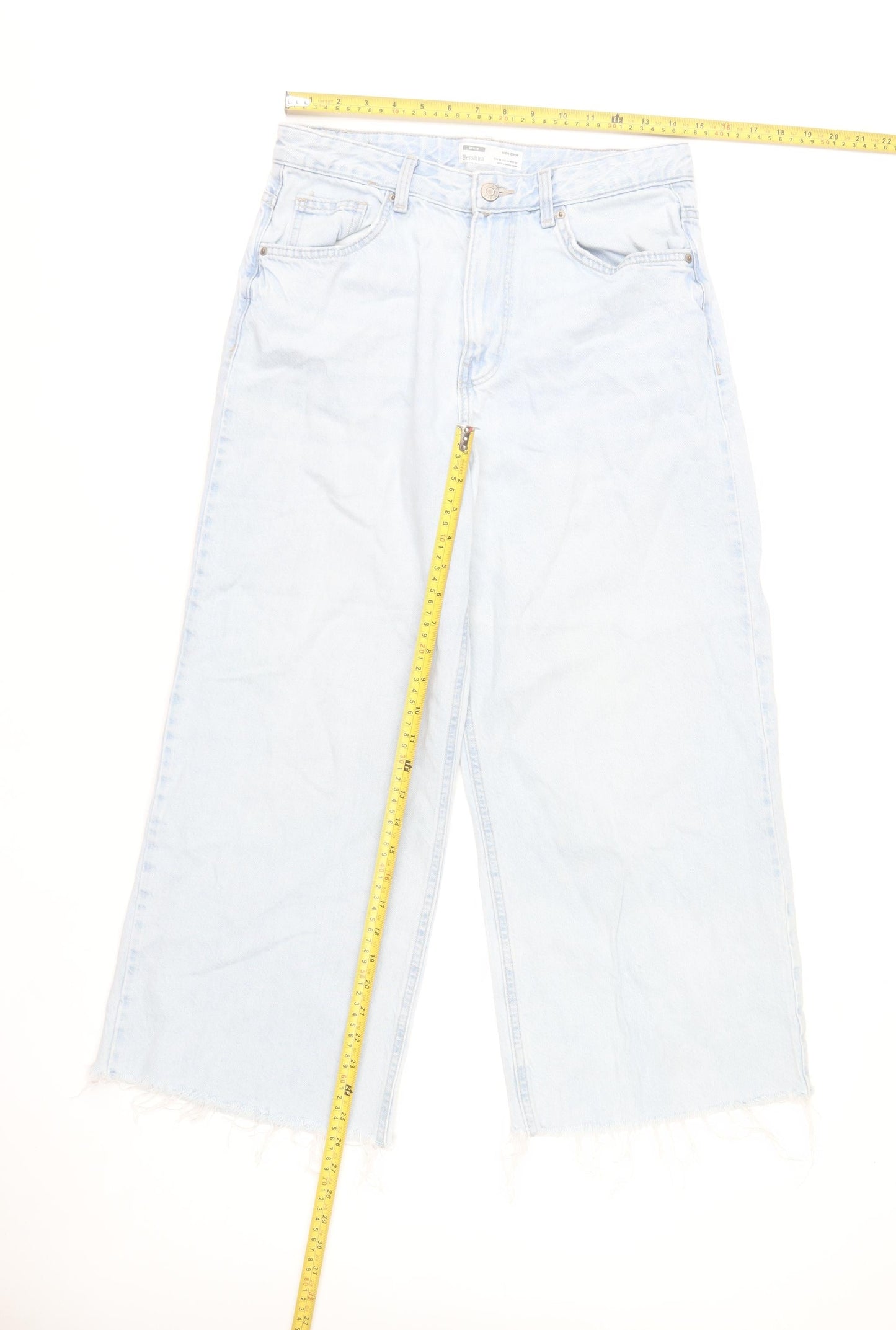 Bershka Women’s Light Blue Wide Crop Jeans Size 10 Cotton Denim