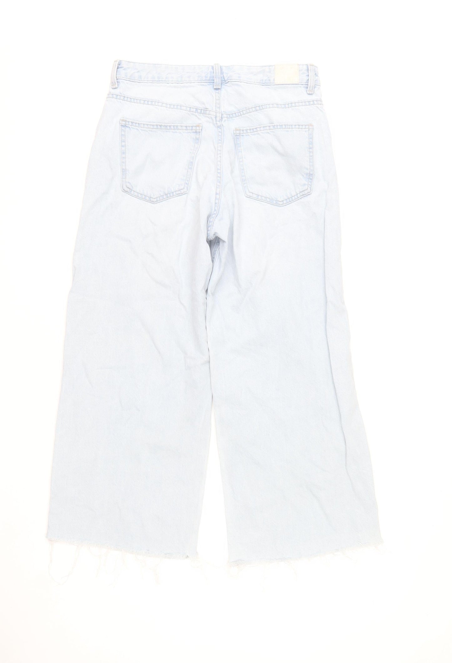 Bershka Women’s Light Blue Wide Crop Jeans Size 10 Cotton Denim