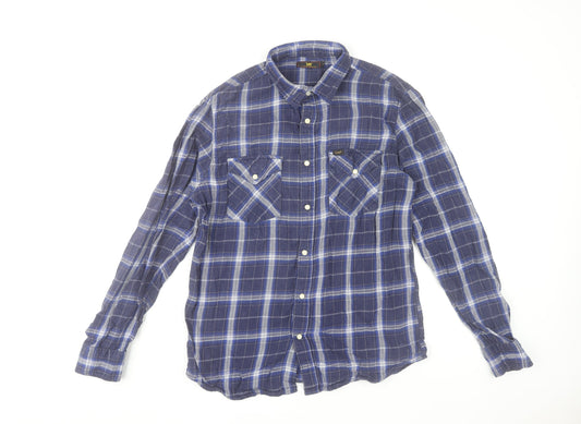 Lee Men's Blue Check Flannel Button-Up Shirt Long Sleeve L