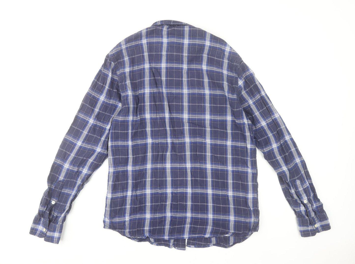 Lee Men's Blue Check Flannel Button-Up Shirt Long Sleeve L