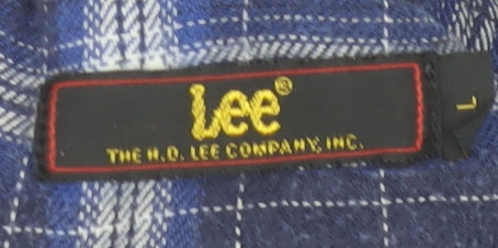 Lee Men's Blue Check Flannel Button-Up Shirt Long Sleeve L
