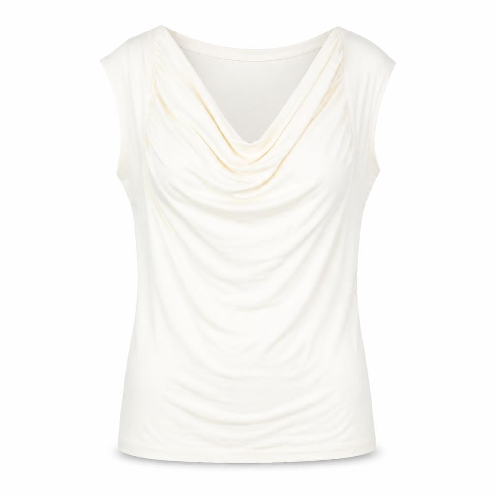 Front view of L.K. Bennett Women's Ivory Viscose Cowl Neck Sleeveless Blouse M