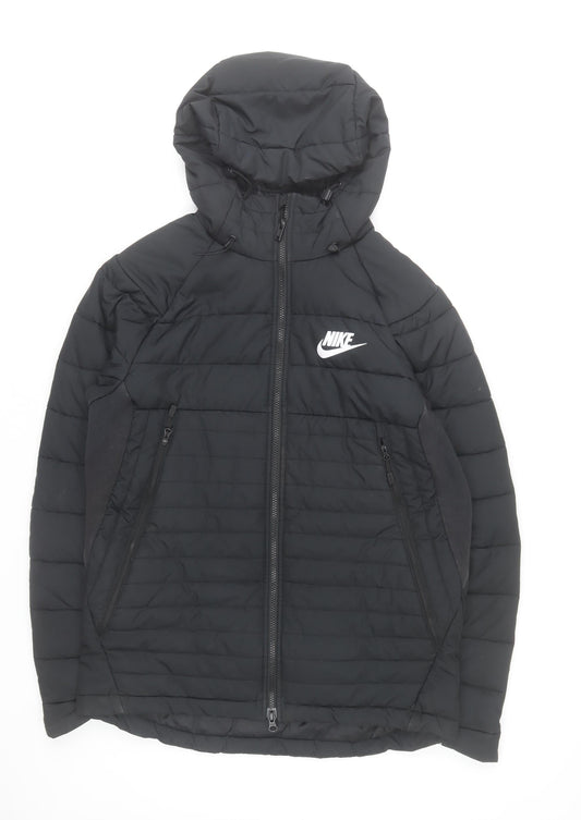Nike Men's Black M Hooded Puffer Jacket with Zip Pockets