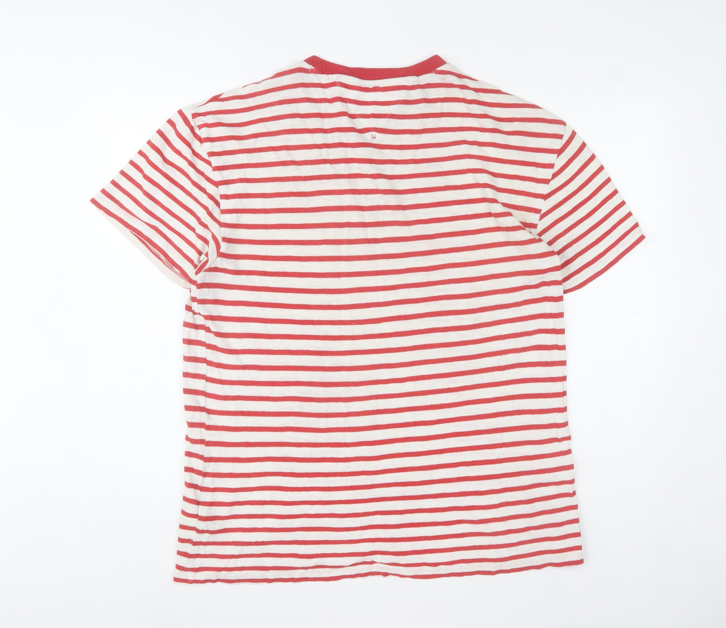 Tommy Jeans Men's Red White Striped Cotton Crew Neck T-Shirt L