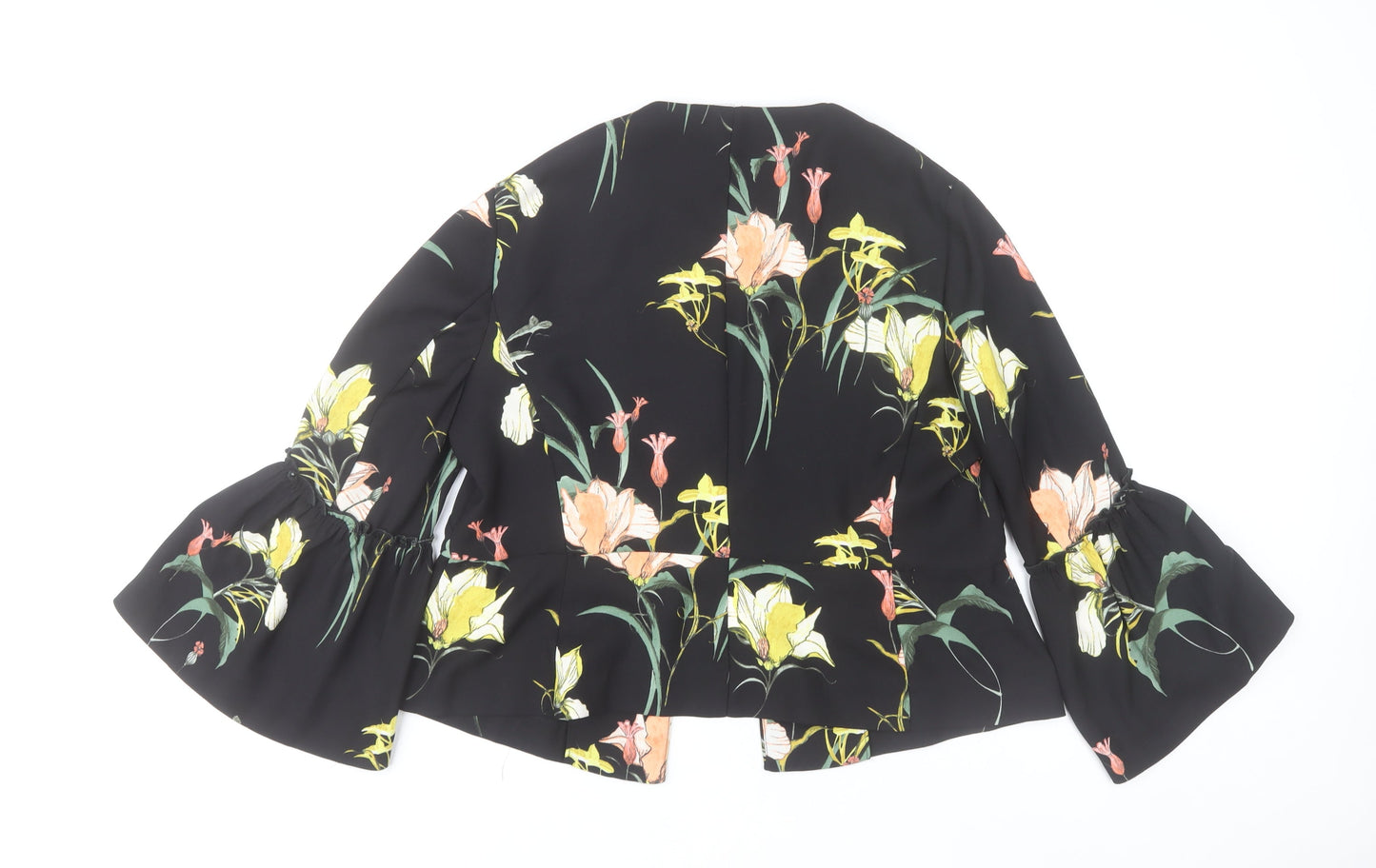 Zara Basic Women's Black Floral Ruffle Sleeve Short Jacket Size 14