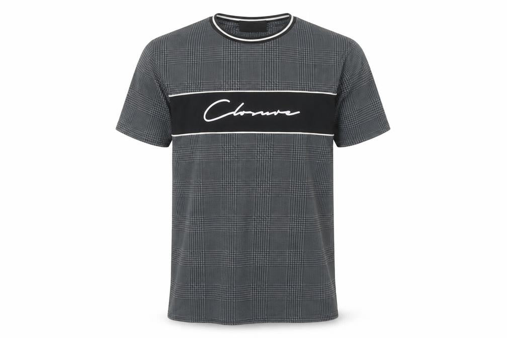 Closure London Men's Grey Check Logo Crew Neck Short Sleeve T-Shirt Size S