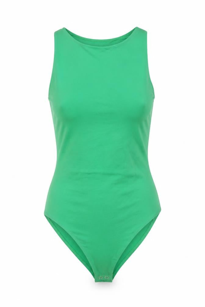 Stradivarius Women Green Sleeveless Bodysuit XS Slim Fit Stretchy