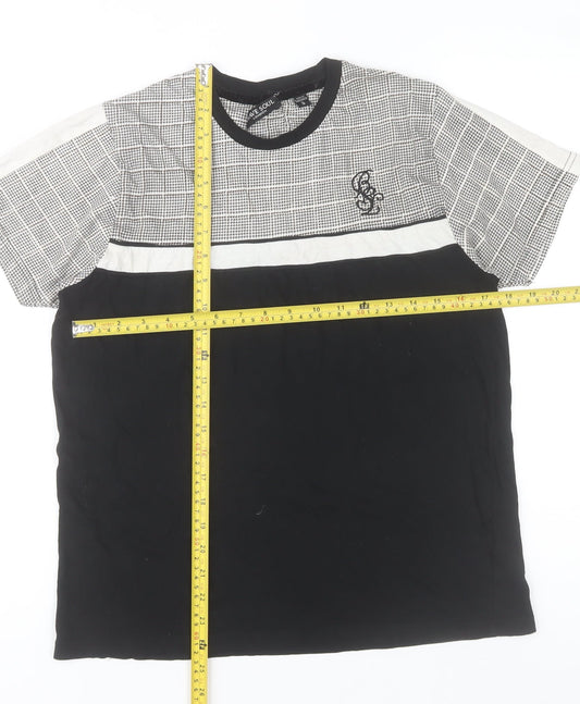 Brave Soul Men's Black Check Panel Crew Neck Short Sleeve T-Shirt Size S