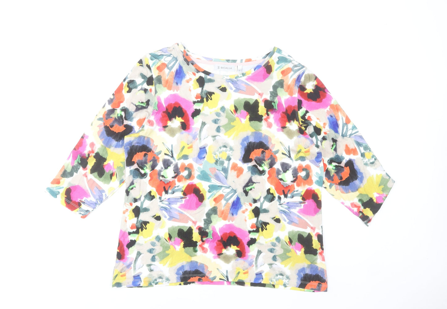 Bicalla Women's Multicoloured Floral Jersey 3/4 Sleeve Blouse L