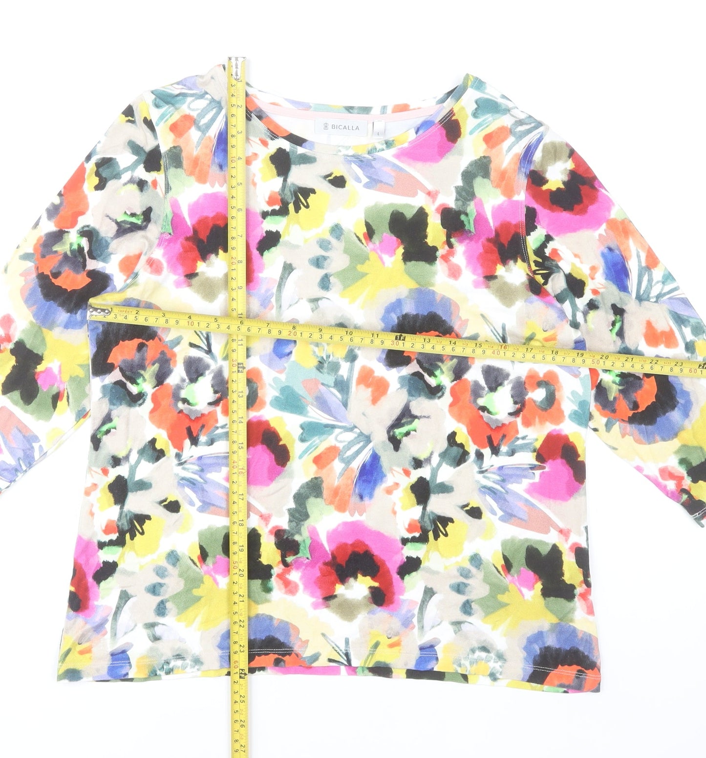 Bicalla Women's Multicoloured Floral Jersey 3/4 Sleeve Blouse L