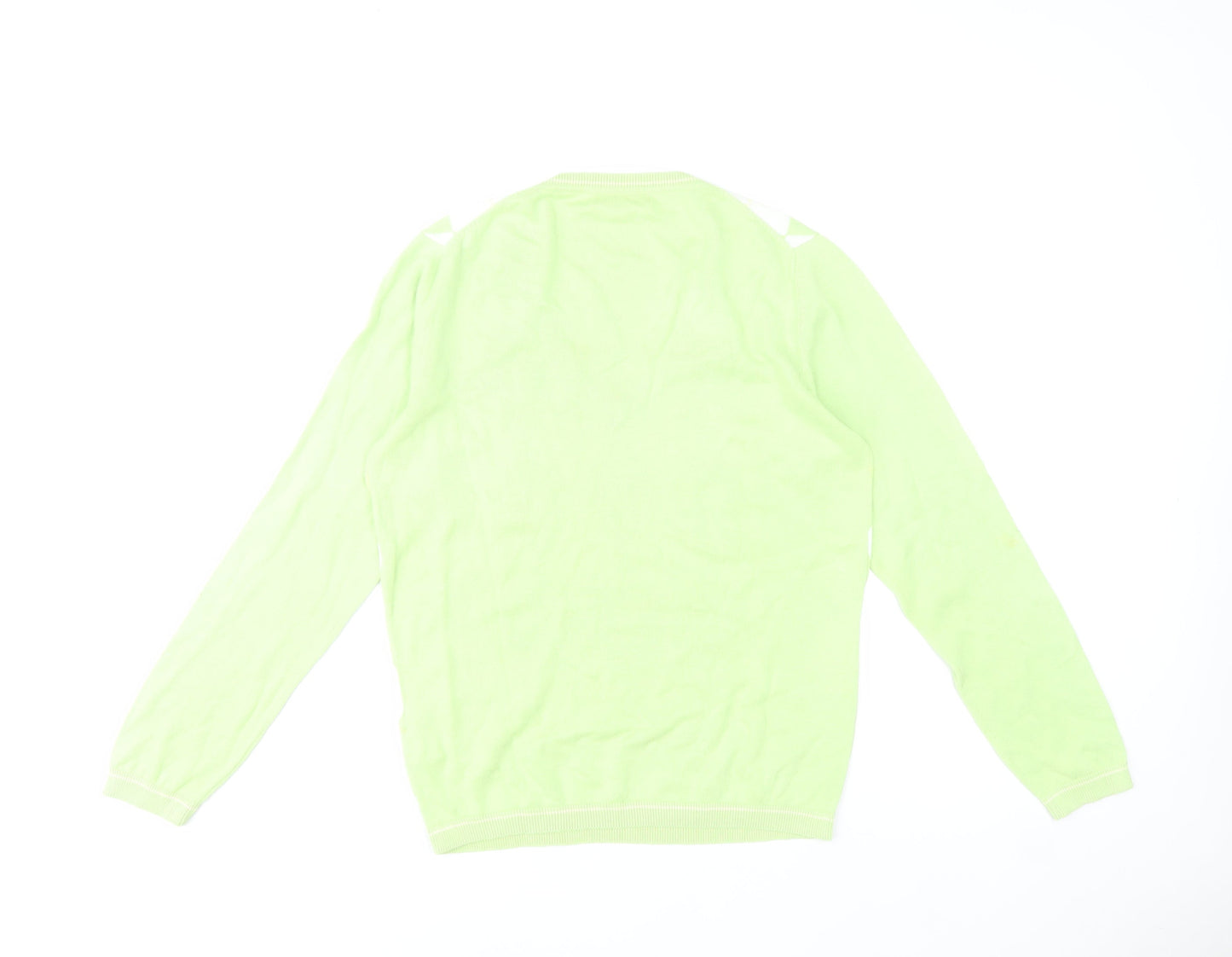 Tommy Hilfiger Women's Green Argyle V-Neck Cotton Jumper L