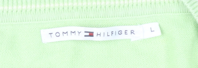 Tommy Hilfiger Women's Green Argyle V-Neck Cotton Jumper L