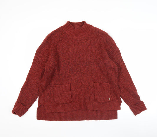 Fat Face Women's Red Cable Knit Mock Neck Jumper Size 10