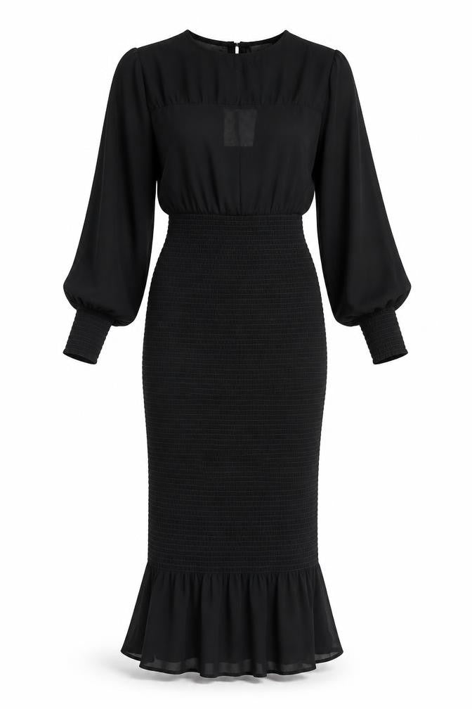 Pretty Lavish Women Black Size 8 Puff Sleeve Midi Bodycon Dress