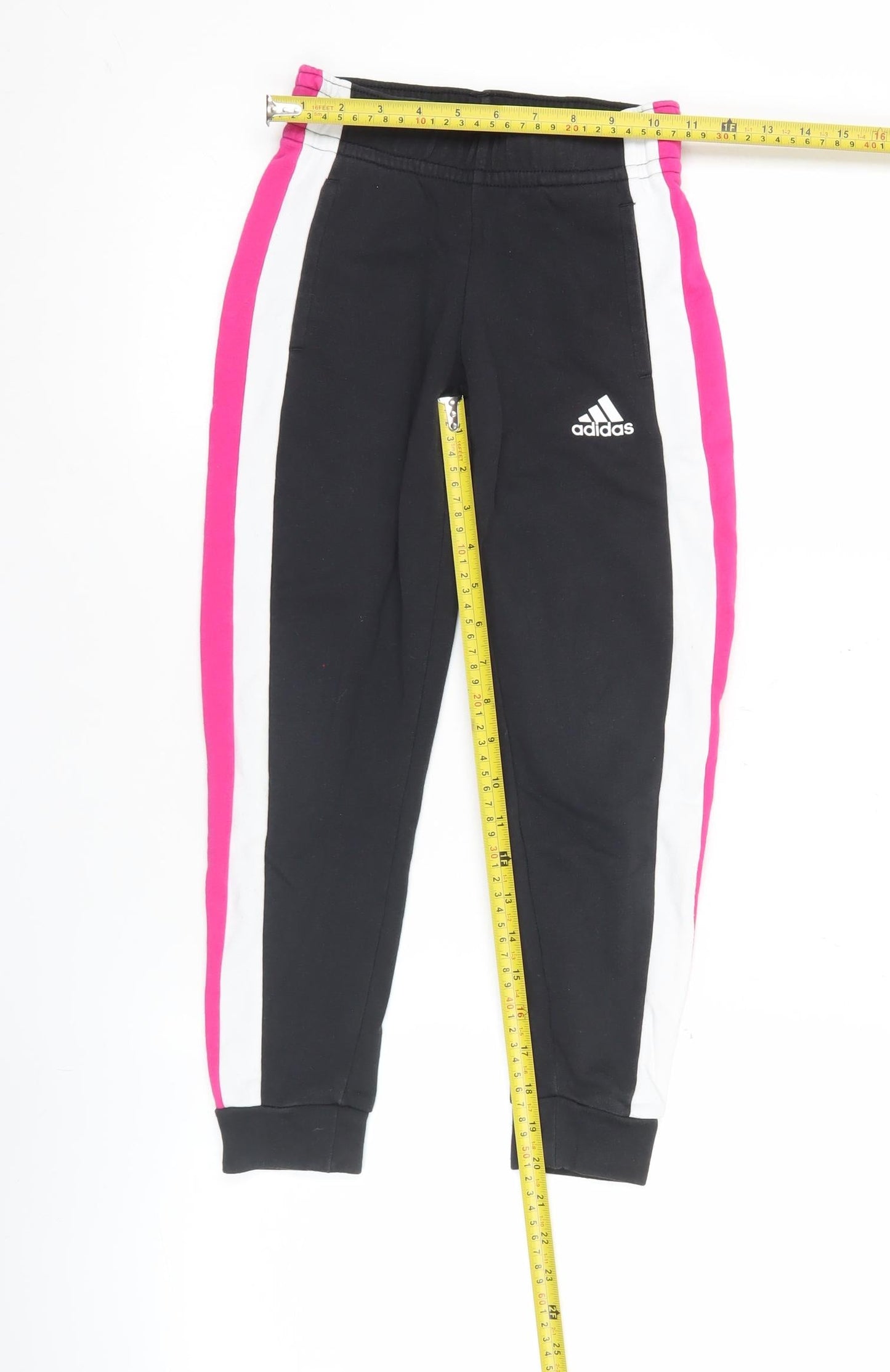 Adidas Girls Black Track Pants 7-8 Years Elastic Waist Cotton Blend