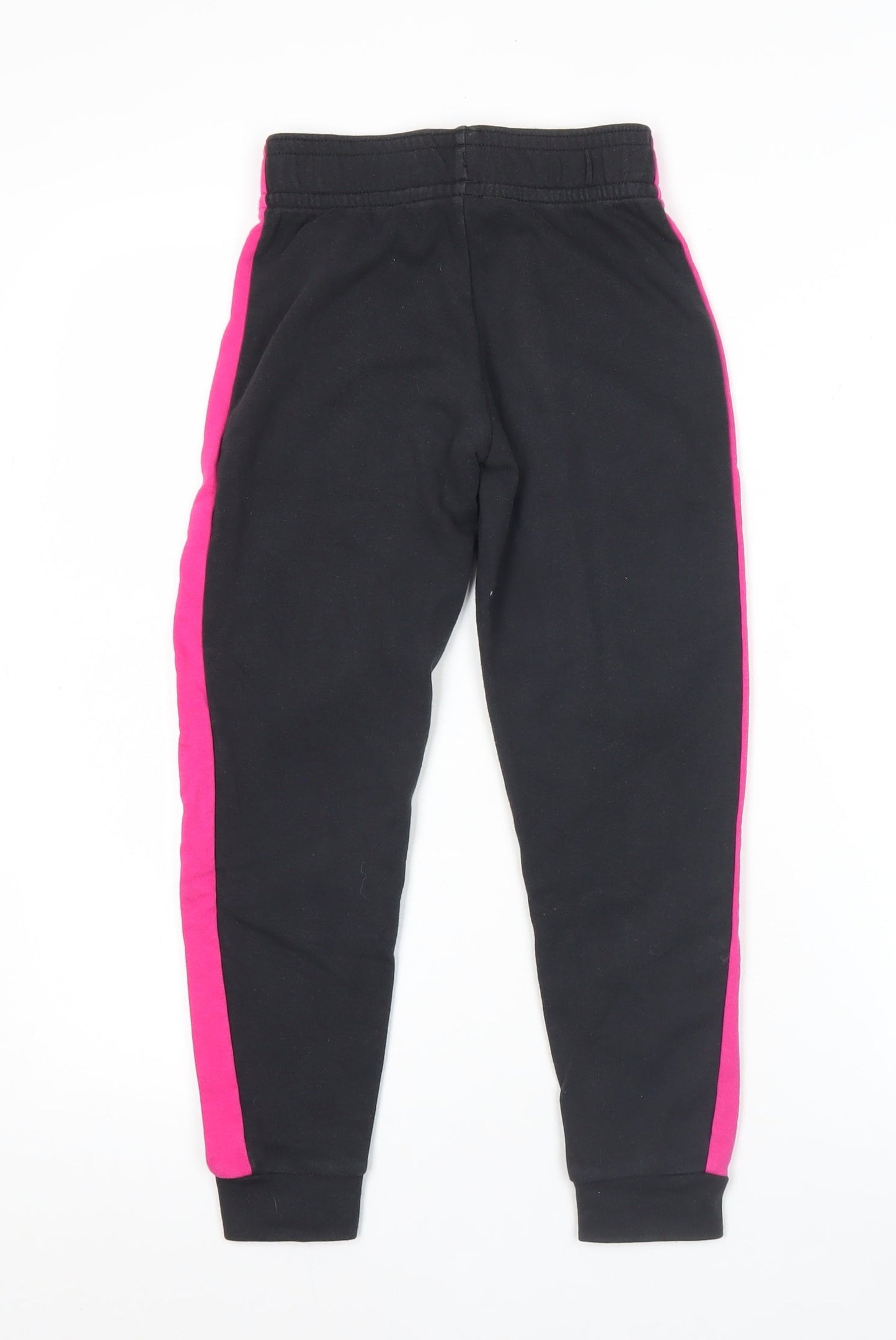 Adidas Girls Black Track Pants 7-8 Years Elastic Waist Cotton Blend
