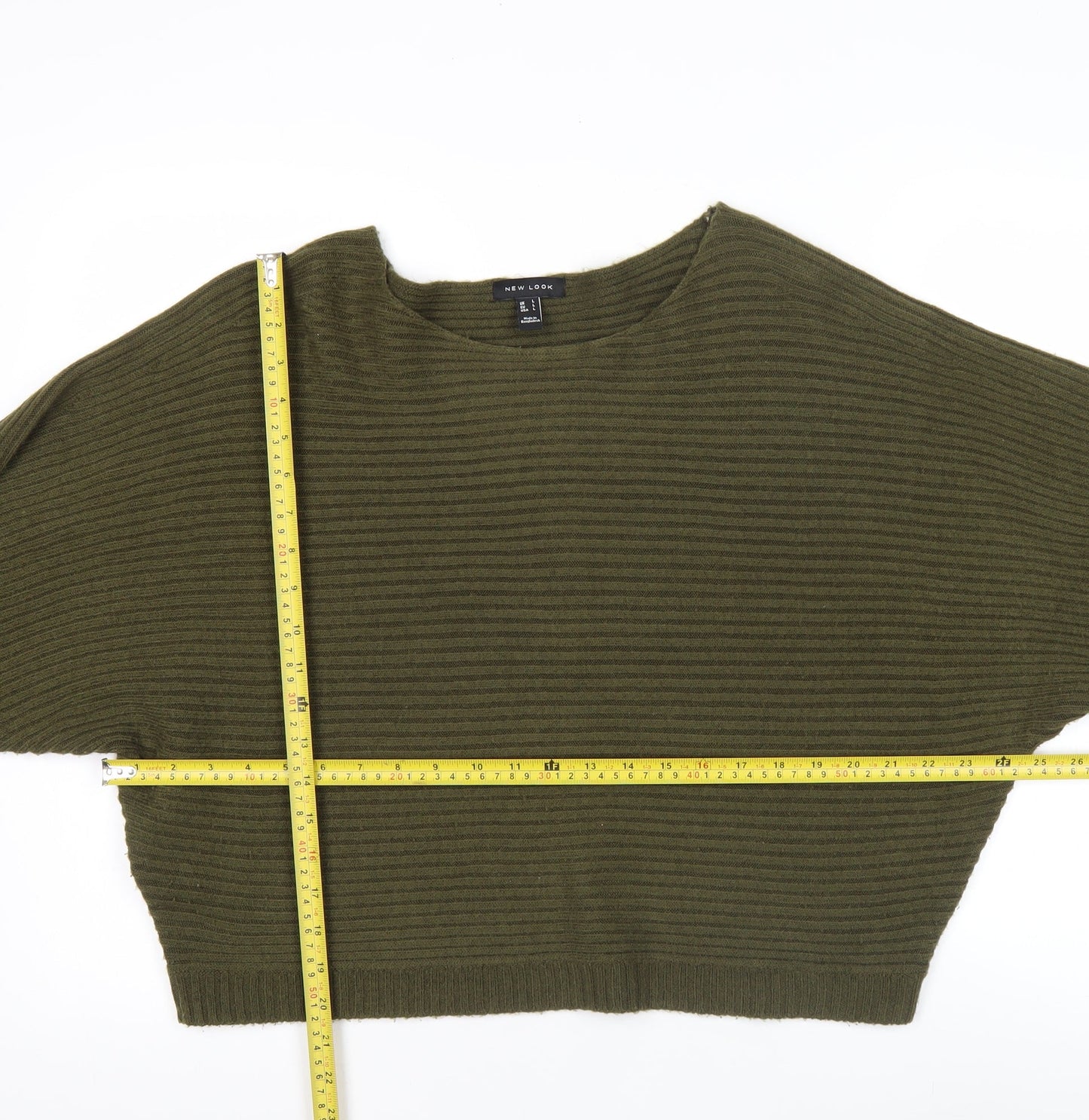 New Look Women’s Green Ribbed Knit Pullover Jumper Size L