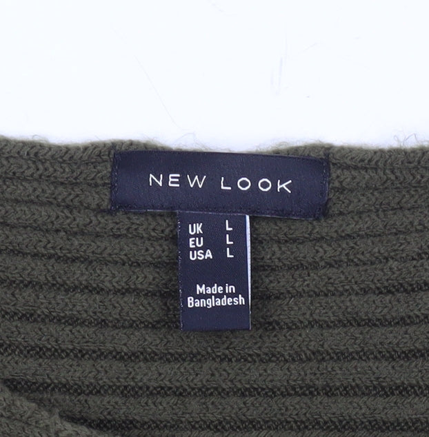 New Look Women’s Green Ribbed Knit Pullover Jumper Size L
