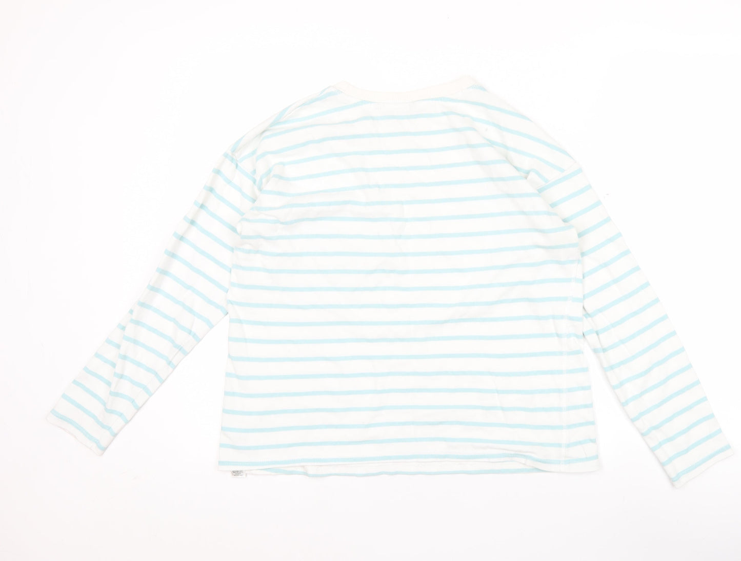 Dunnes Women's White Blue Striped Long Sleeve Cotton T-Shirt Size M