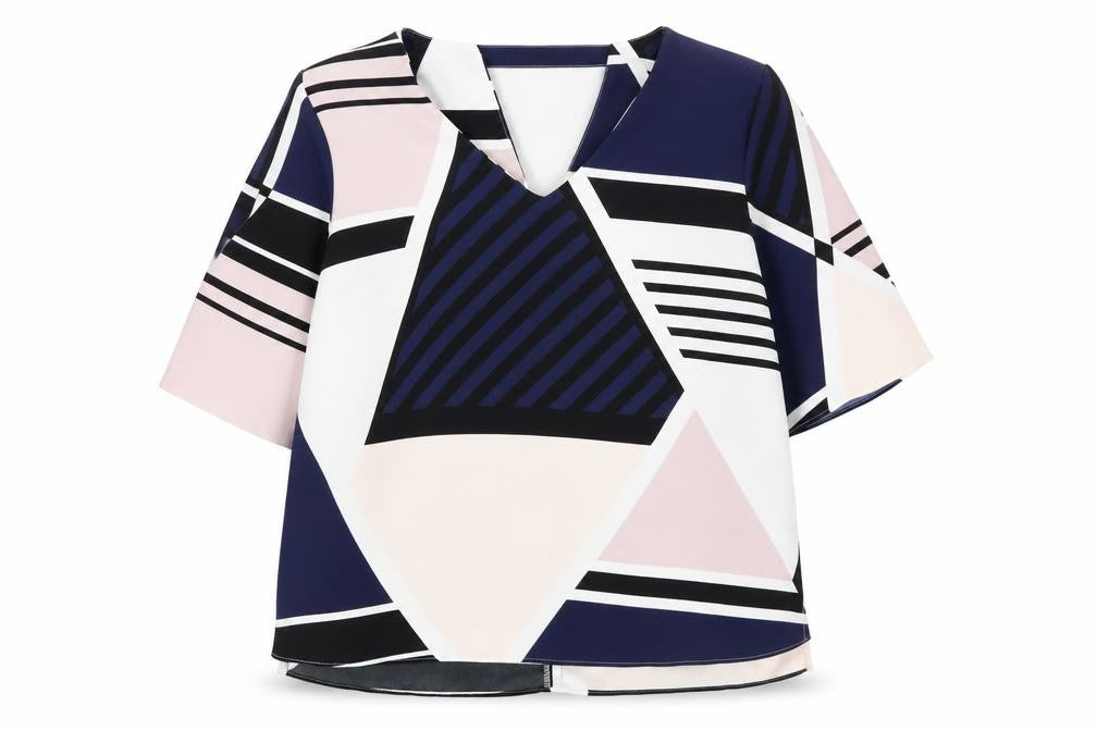 Front view of Gallery Women's Multicoloured Geometric Tunic Blouse, size L