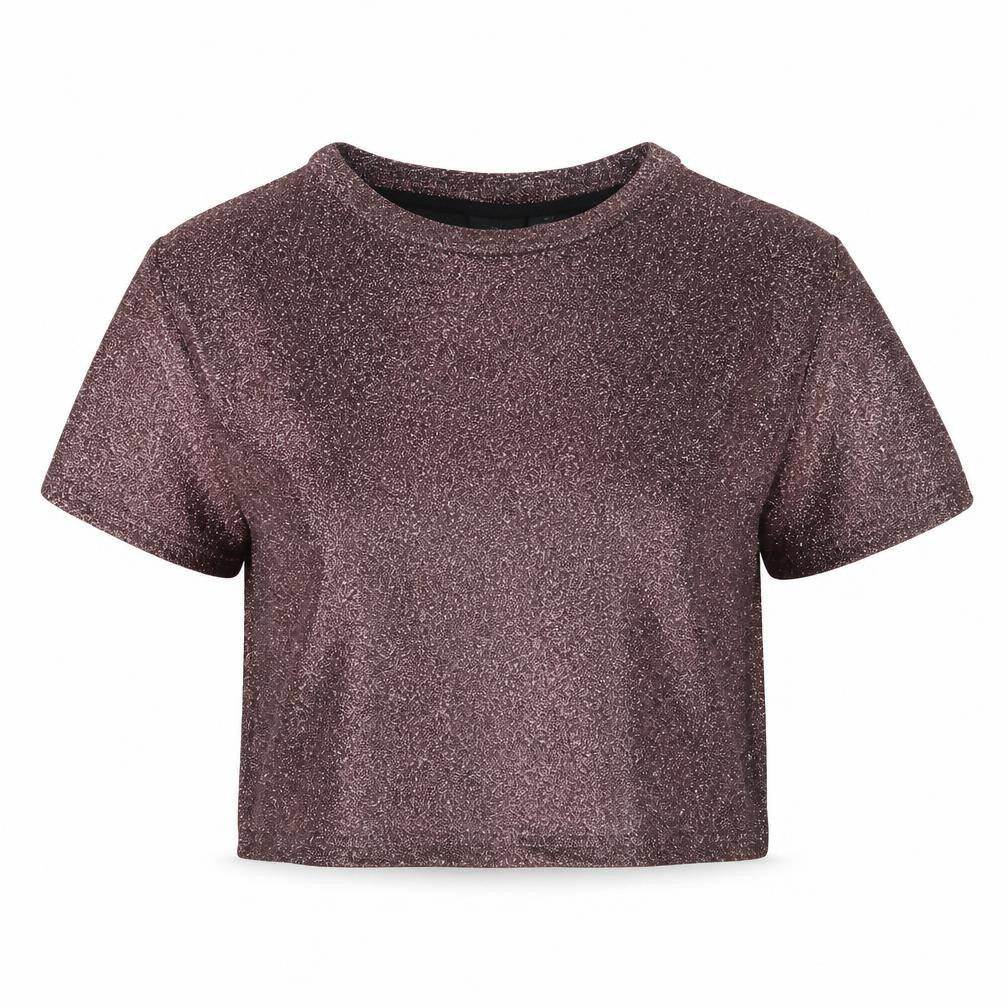 Sparkle & Fade Womens Purple Glitter Cropped Short Sleeve T-Shirt Size S
