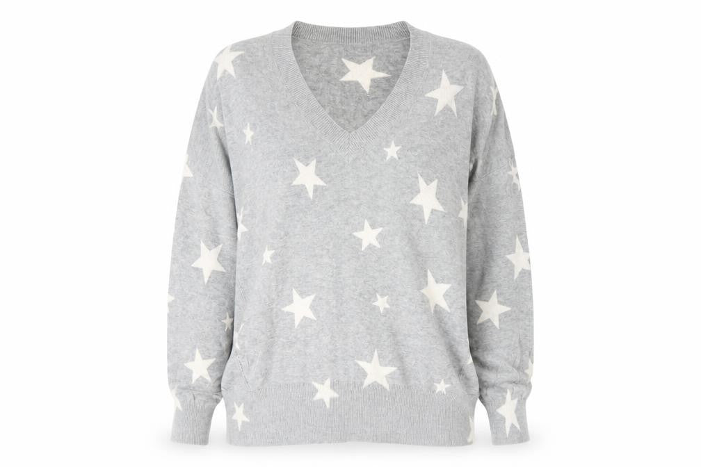 Marks and Spencer Womens Grey Star V-Neck Cotton Jumper Size L